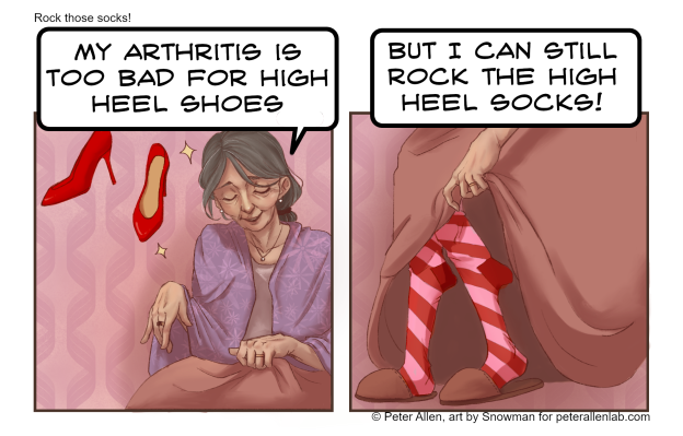 comic of a woman who says she can't wear high heel shoes
